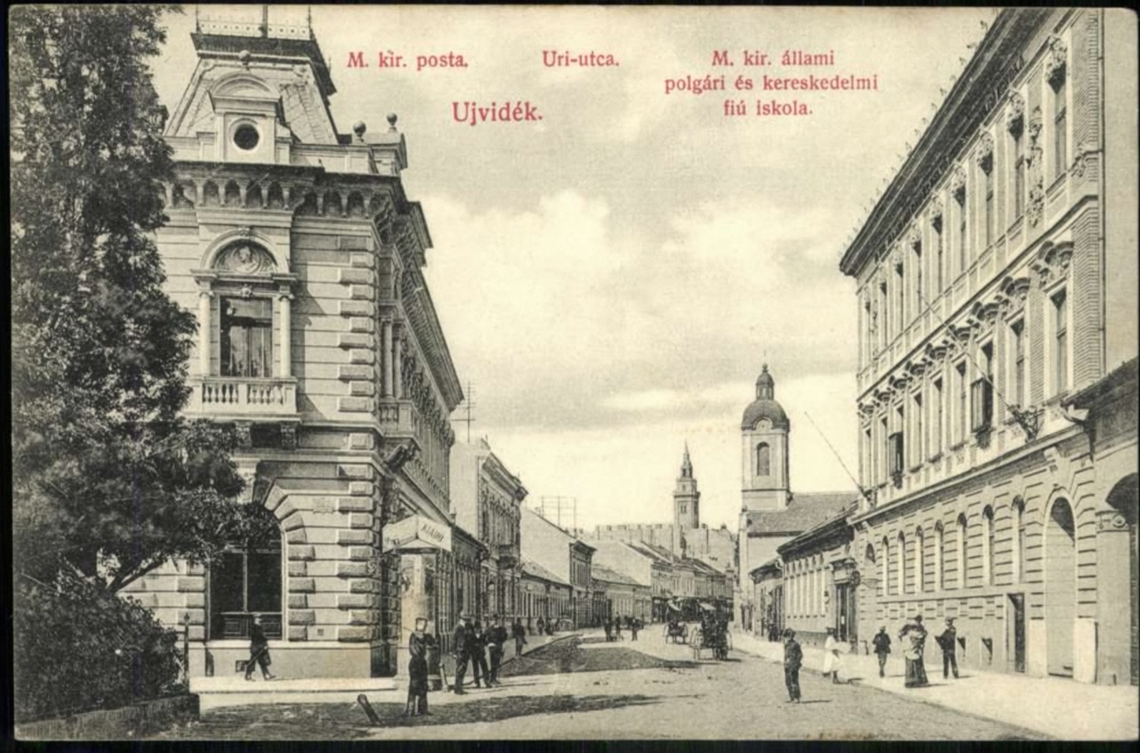 Близаначки торњеви у Господској улици, пошта и дечачка школа, Господска улица, Нови Сад, до октобра 1908.