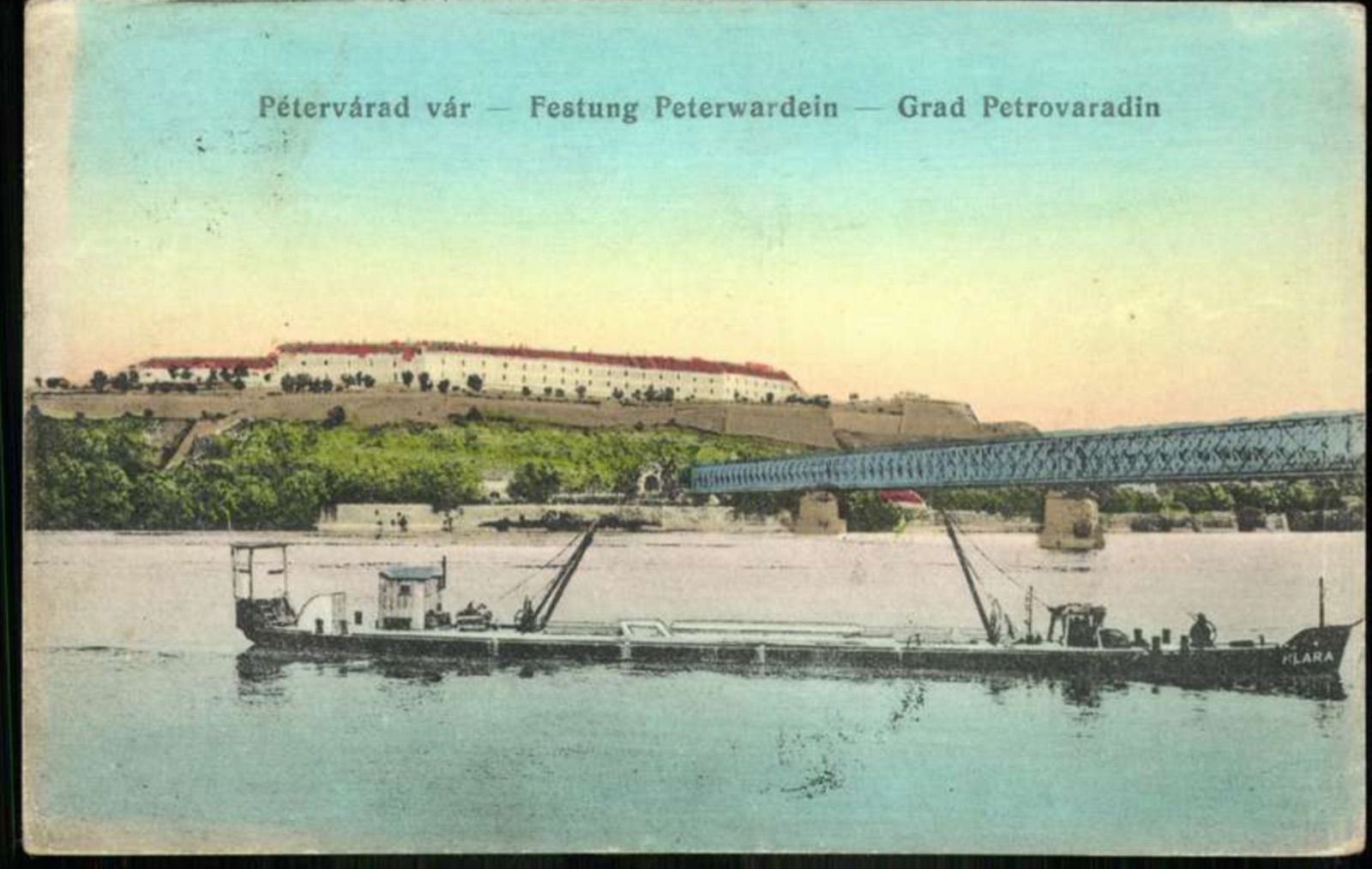 Petrovaradin Fortress, with the Railway Bridge and the Boat Klara, by September 1916