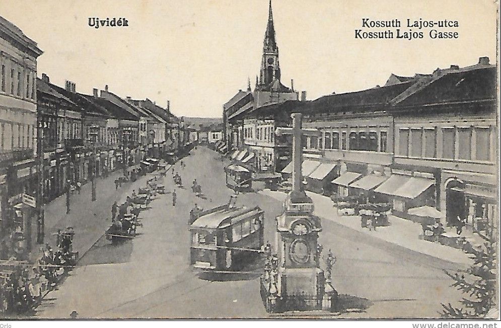Die Kossuth-Lajos-Gasse, mit der elektrischen Straßenbahn, Hauptgasse, Neusatz, 1910