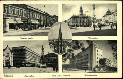 The Elizabeth Hotel, Town Hall, Rex Palace, Church and Workers' Home, Novi Sad, by September 1942