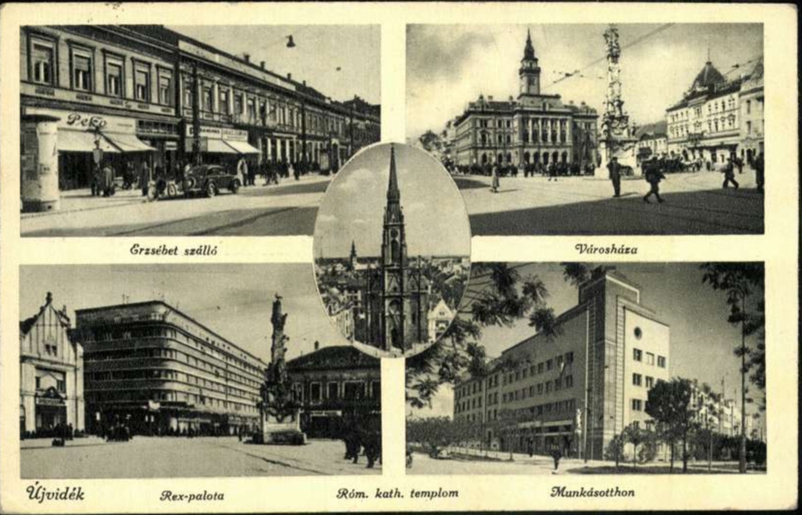 The Elizabeth Hotel, Town Hall, Rex Palace, Church and Workers' Home, Novi Sad, by September 1942