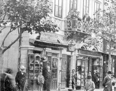 The shopfronts below the corner balcony, Novi Sad, about 1890–1914