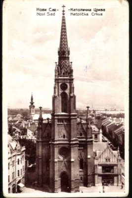 The Catholic church tower rising above Novi Sad's rooftops, Name of Mary Church, 1919–1941