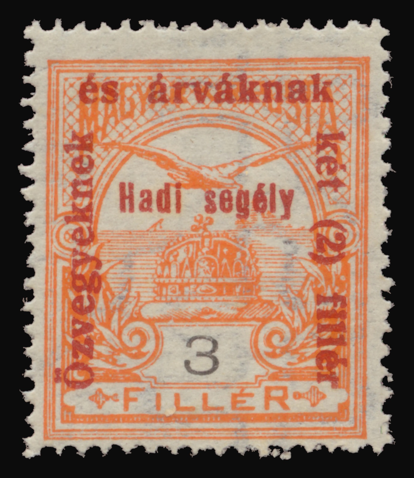Three-fillér Turul stamp with the War Aid overprint, Novi Sad, 1914–1915
