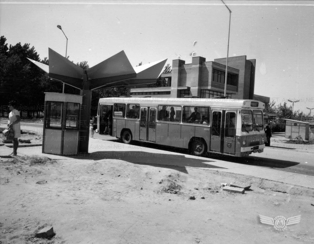 A bus at the Satelit stop, Novi Sad, 1970–1985
