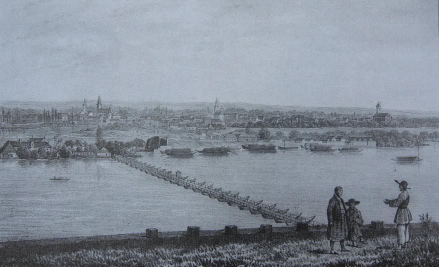 On the Danube bank, Pontoon Bridge, Novi Sad, before 1883