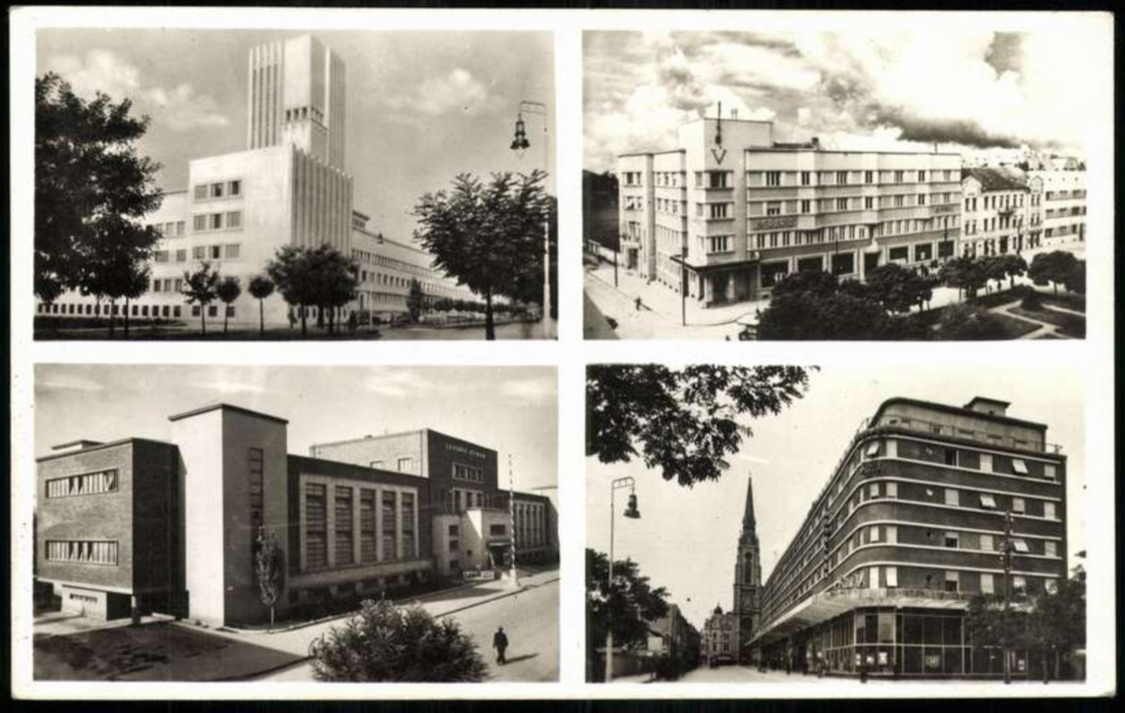 Vier Ansichten von Neusatz: der Banschaftsturm und ein mit V markiertes Gebäude, Banovina-Palast, 1941–1945