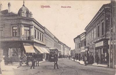 A tram at the domed corner, Dunavska Street, Novi Sad, 1913