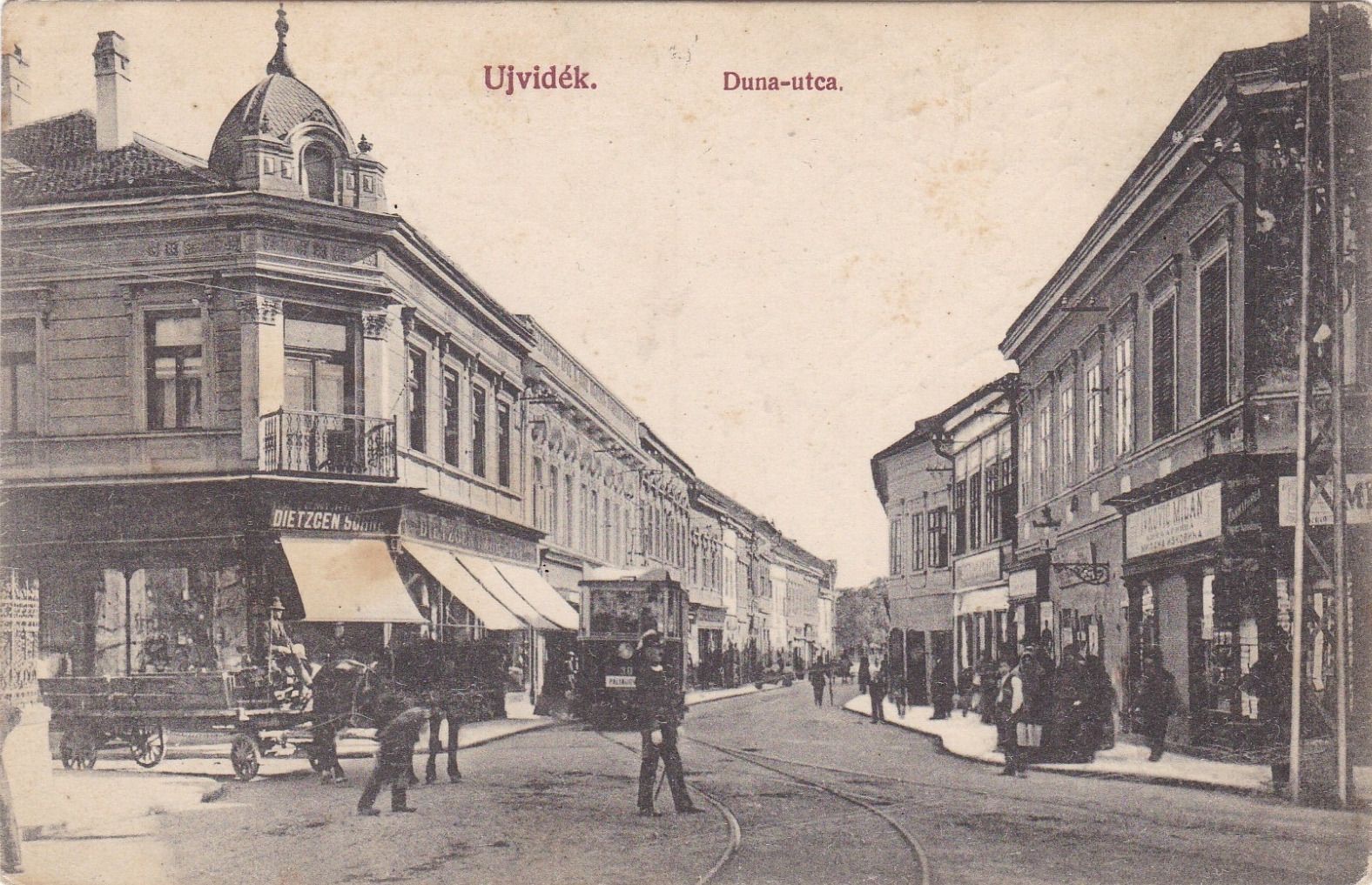 A tram at the domed corner, Dunavska Street, Novi Sad, 1913