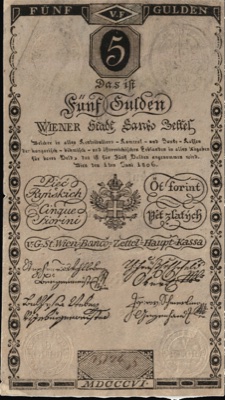 Five-gulden note of the Vienna City Bank, 1806, Novi Sad