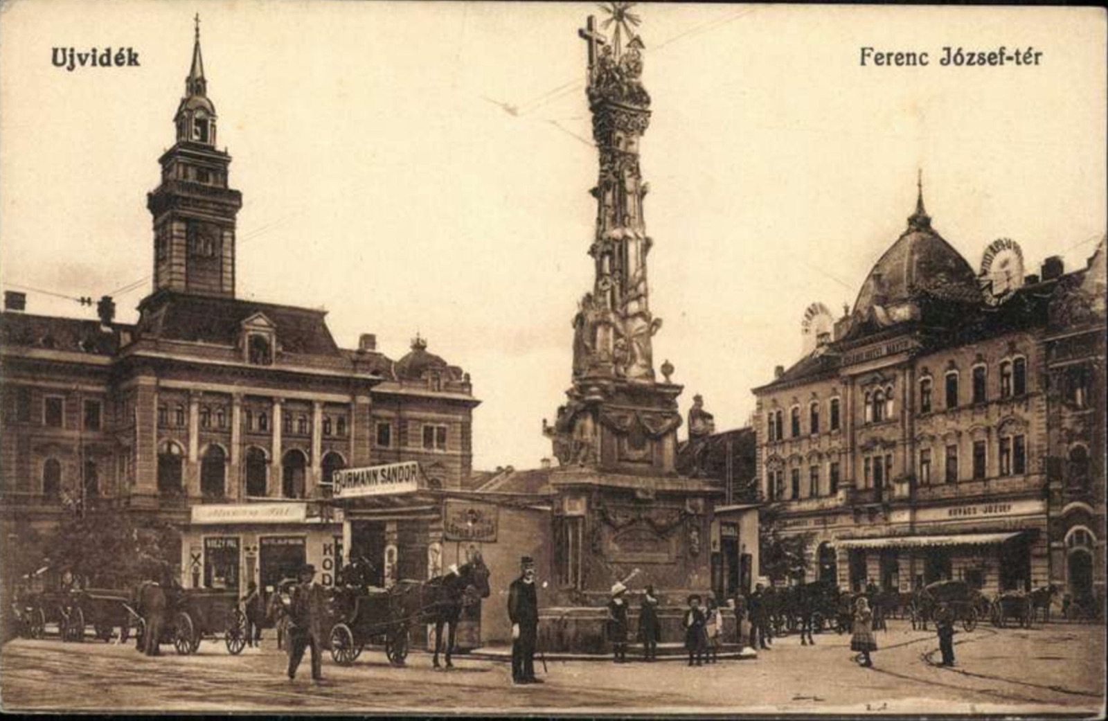 Franz Joseph Square, Shopfronts and a Policeman by the Column, Holy Trinity Column, Novi Sad, 1896–1918