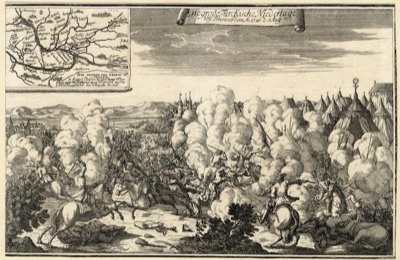 The Battle of Petrovaradin, 1716, in a German commemorative engraving, Vezirac