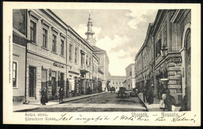 Furriers' Street, a Woman Carrying a Load, Toward the Church Spire, Pašićeva Street, Novi Sad, 1896–1918