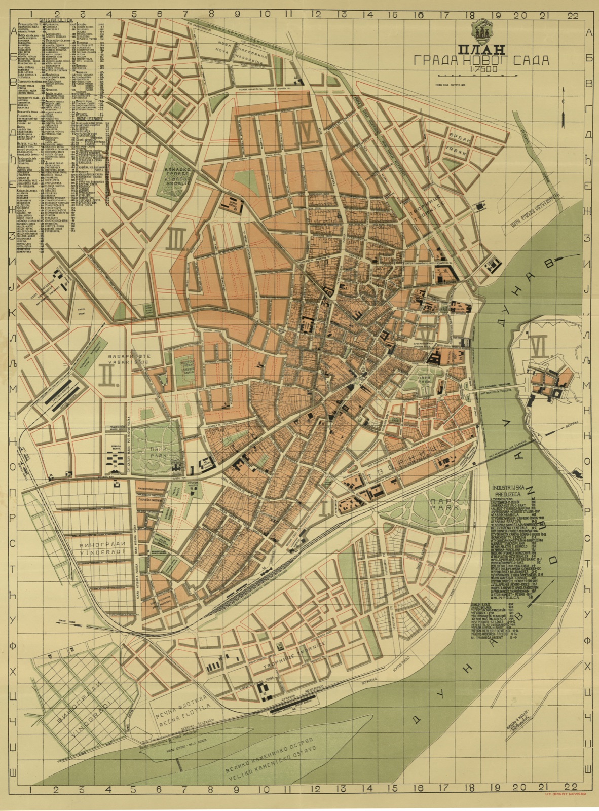 Plan of Novi Sad with the city arms, 1929