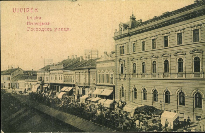 Lords' Street, with a market underway, Novi Sad, by September 1907