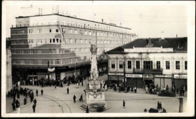 Novi Sad, a Plaza with a Column Monument and Modern Shops, Liberty Square, 1941