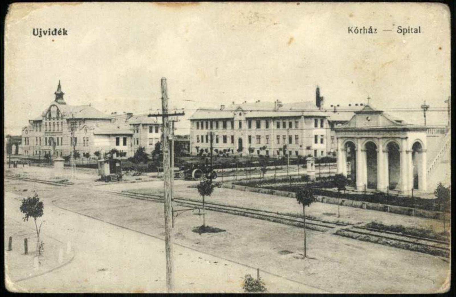 A Row of Hospital Pavilions Along a Tree-Lined Street, City Public Hospital, Novi Sad, 1896–1918