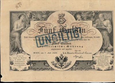 Five-gulden state note, Vienna, 1866, Novi Sad