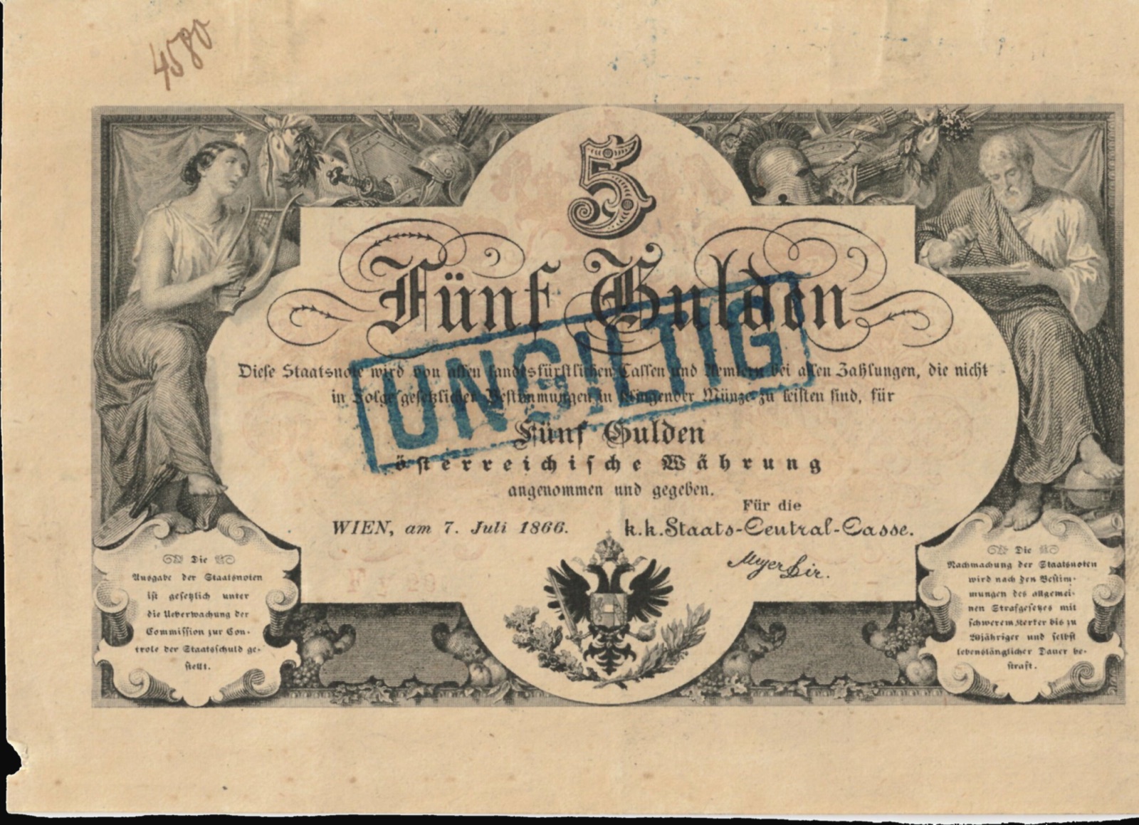 Five-gulden state note, Vienna, 1866, Novi Sad