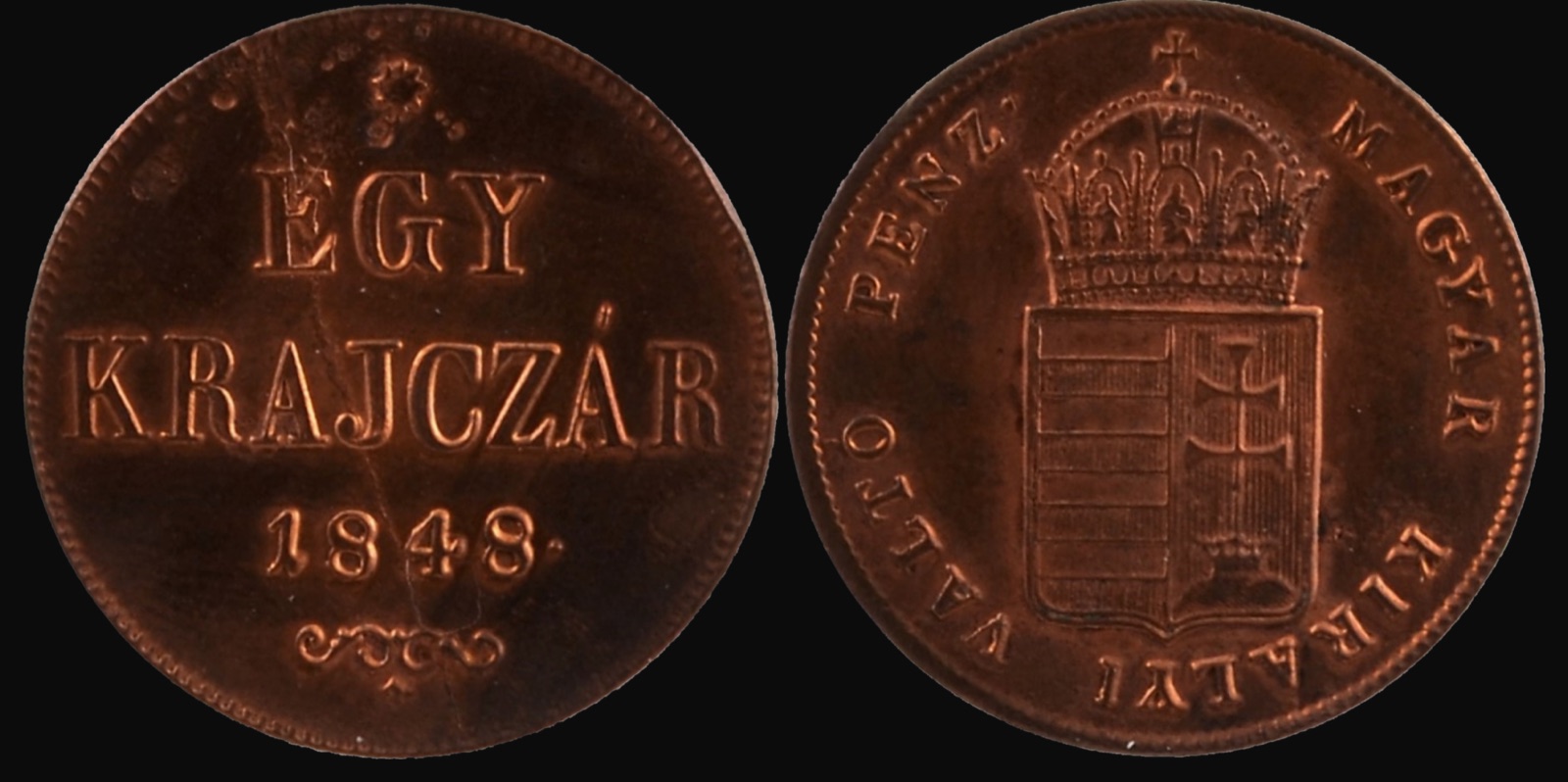 One-krajczár copper coin of Hungary, 1848, Novi Sad