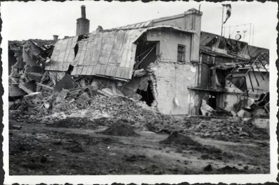 Collapsed airfield building after the bombing of Novi Sad, Novi Sad Airfield, 1941