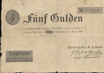 Five-gulden note of the new National Bank, Vienna, 1816, Novi Sad