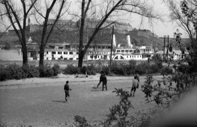 Boys Playing by the Danube, Petrovaradin Fortress Behind, 1965, Danube Quay, Novi Sad