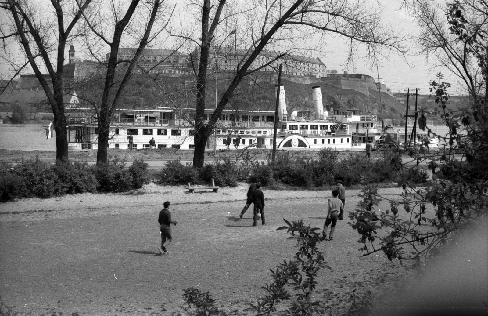 Boys Playing by the Danube, Petrovaradin Fortress Behind, 1965, Danube Quay, Novi Sad