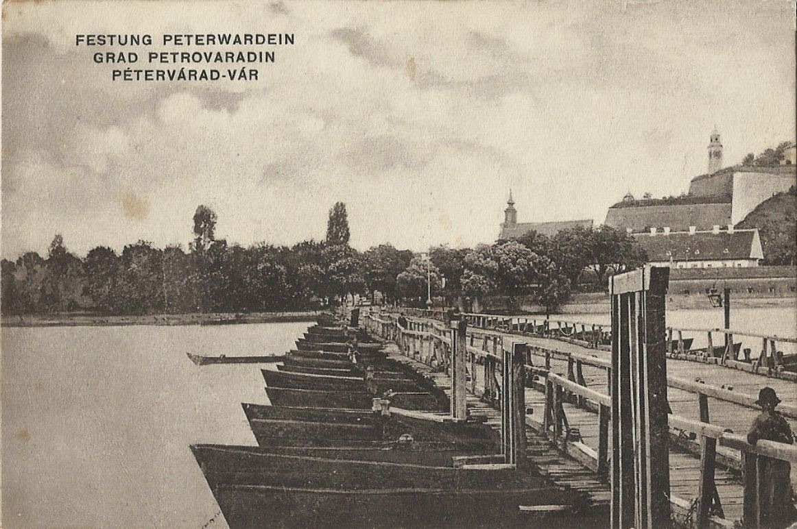 The pontoon bridge to Petrovaradin fortress, Novi Sad, 1900