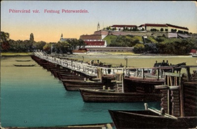 Crossing the pontoon bridge to Petrovaradin, with a horse and cart, Novi Sad, 1896–1918