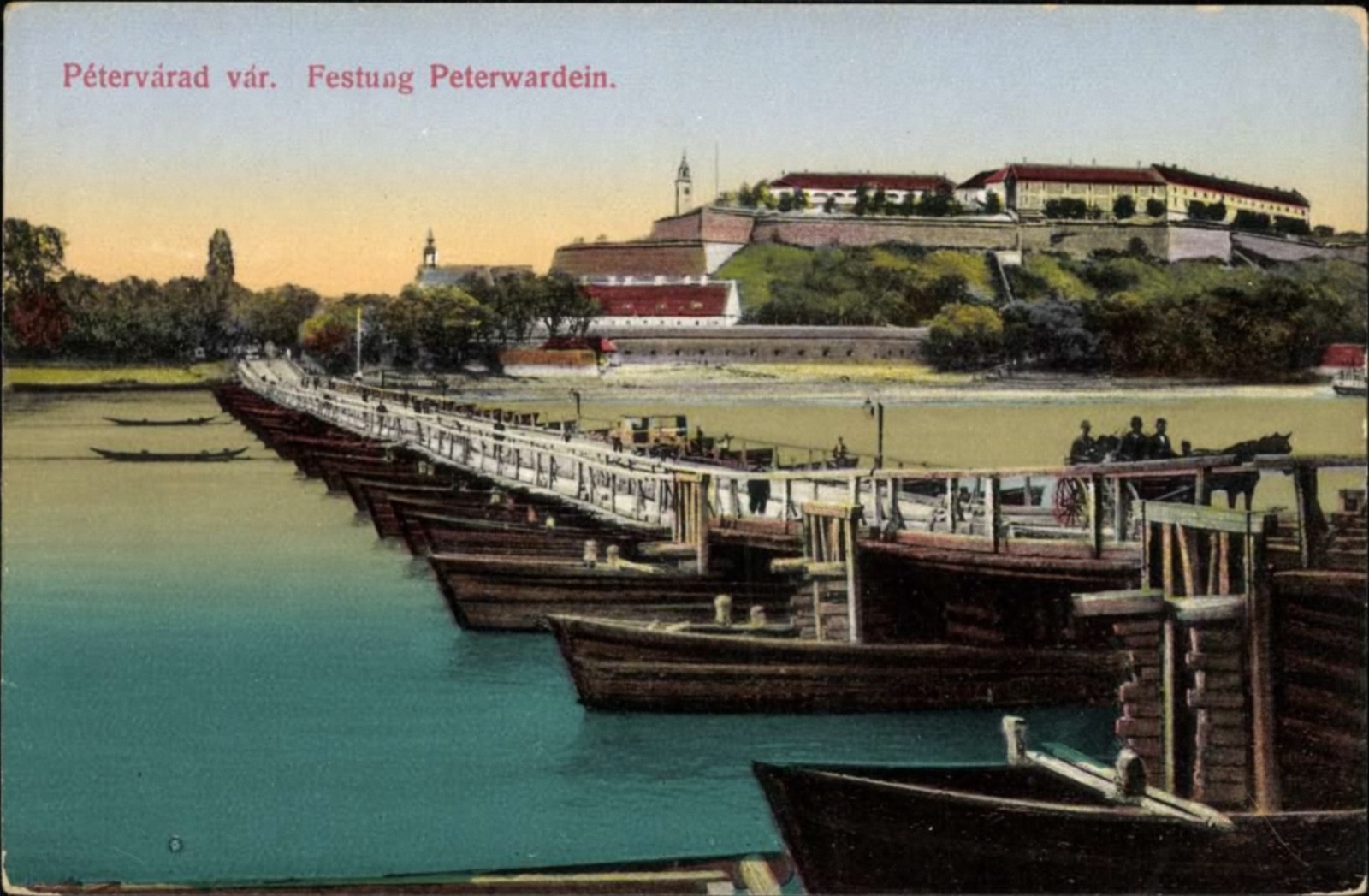 Crossing the pontoon bridge to Petrovaradin, with a horse and cart, Novi Sad, 1896–1918
