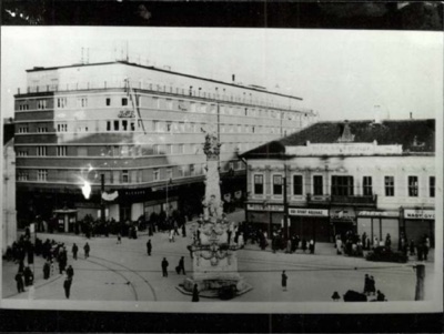 An Elevated View of the Square, a Modern Block Beside the Column, Liberty Square, Novi Sad, 1941.