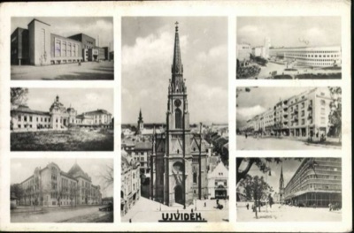 Seven Views Framing the Church Tower at Centre, Name of Mary Church, Novi Sad, by March 1944