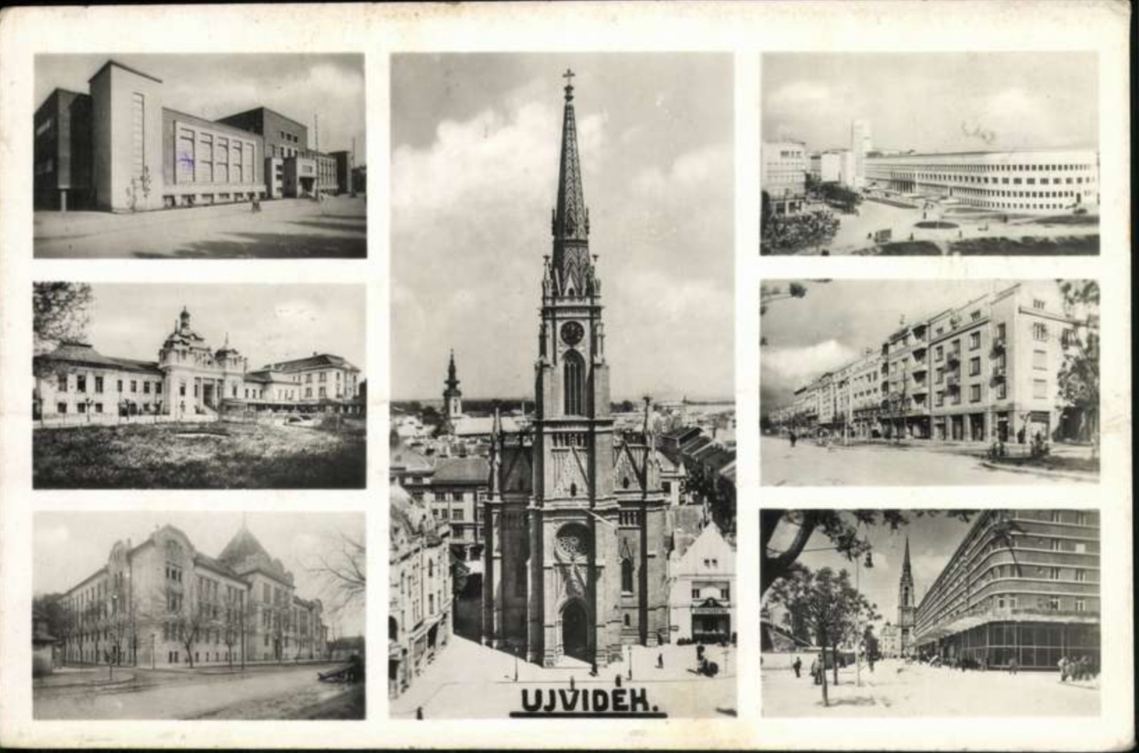 Seven Views Framing the Church Tower at Centre, Name of Mary Church, Novi Sad, by March 1944