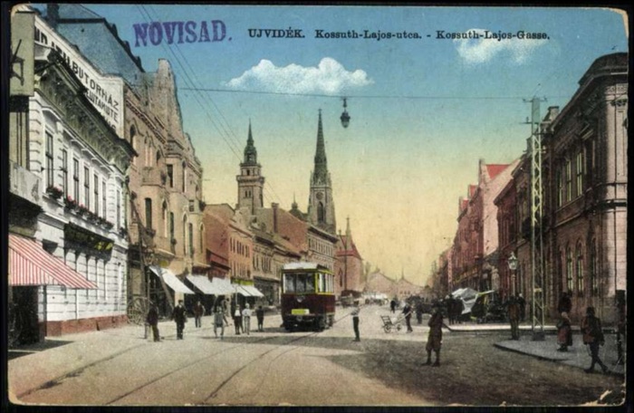 Kossuth Lajos Street, Novisad Overprint on a Colour Postcard, 1922, Kralja Aleksandra Street, Novi Sad