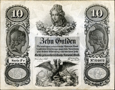 Ten-gulden note of the National Bank, Vienna, 1854, Novi Sad