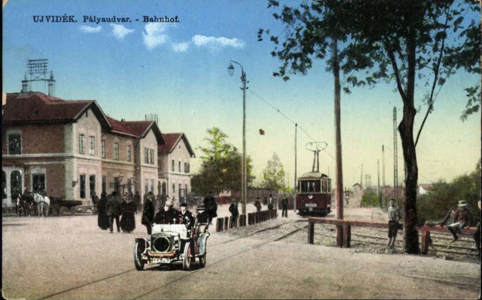 An Automobile and Tram at the Railway Station, Novi Sad, The Old Railway Station, 1896–1918
