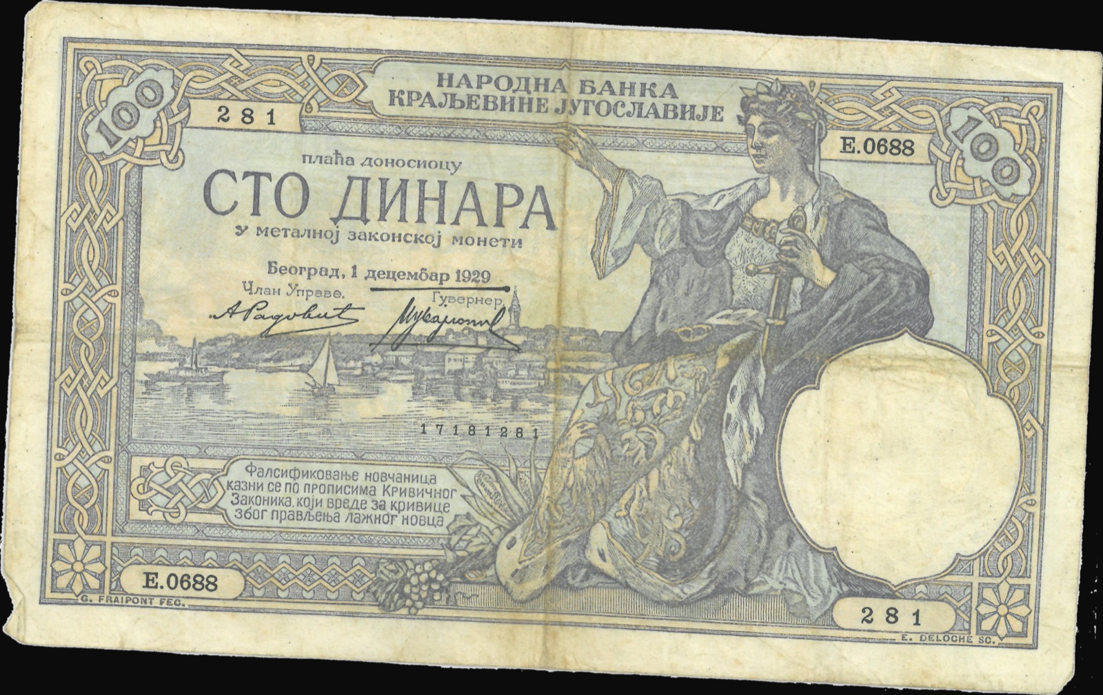 Hundert-Dinar-Note des Königreichs Jugoslawien, 1929, Neusatz