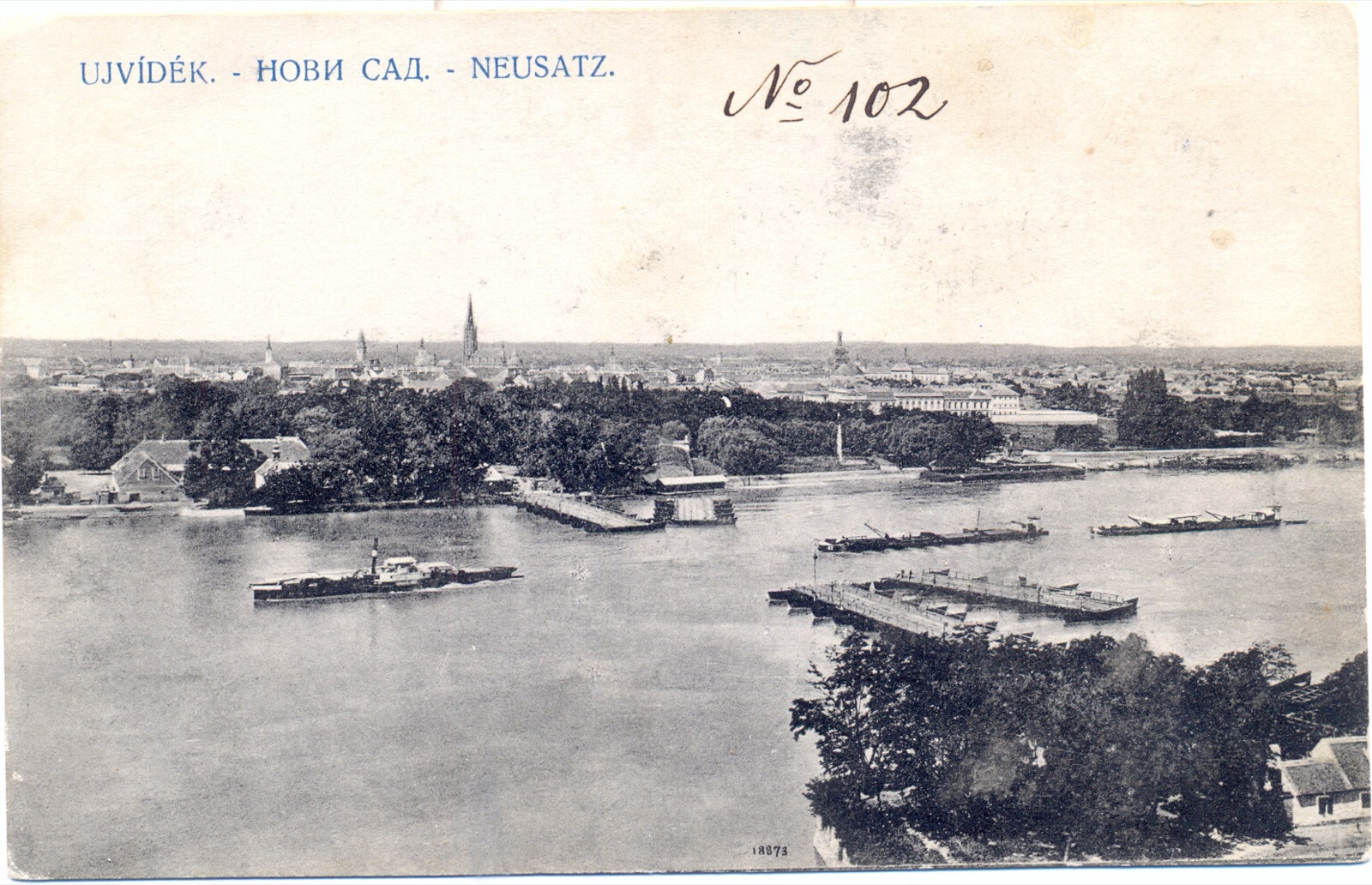The town across the pontoons, Pontoon Bridge, Novi Sad, before 1918