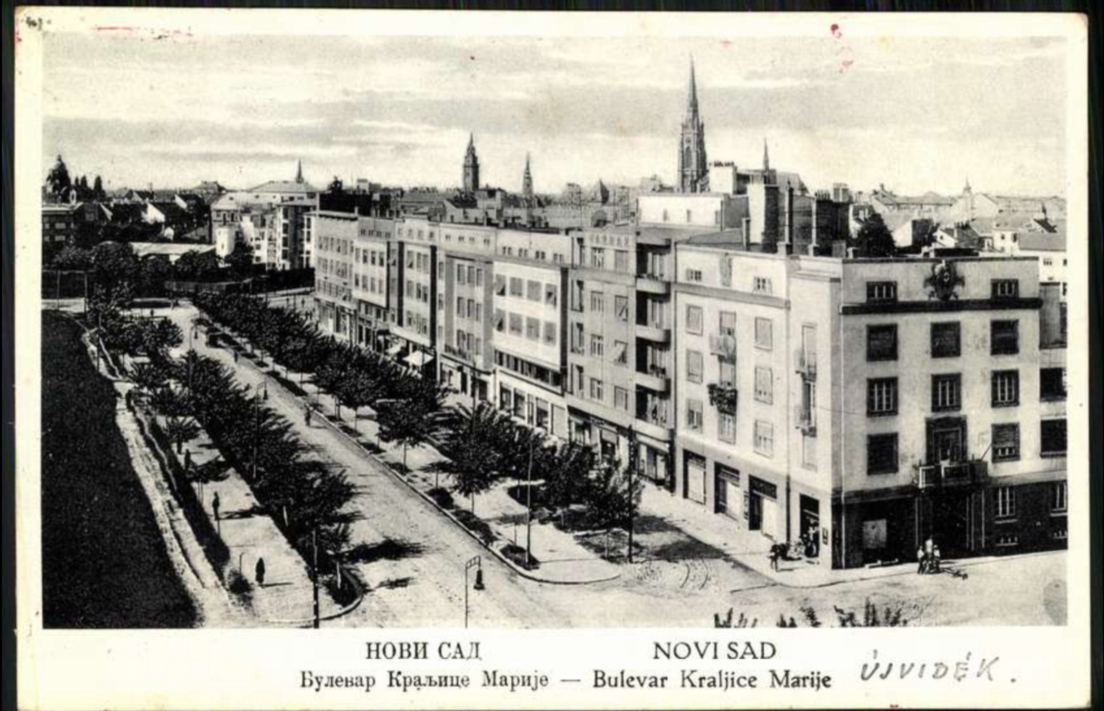 Königin-Marien-Boulevard mit Blick zur Kirchturmspitze, 1936, Königin-Maria-Boulevard, Neusatz