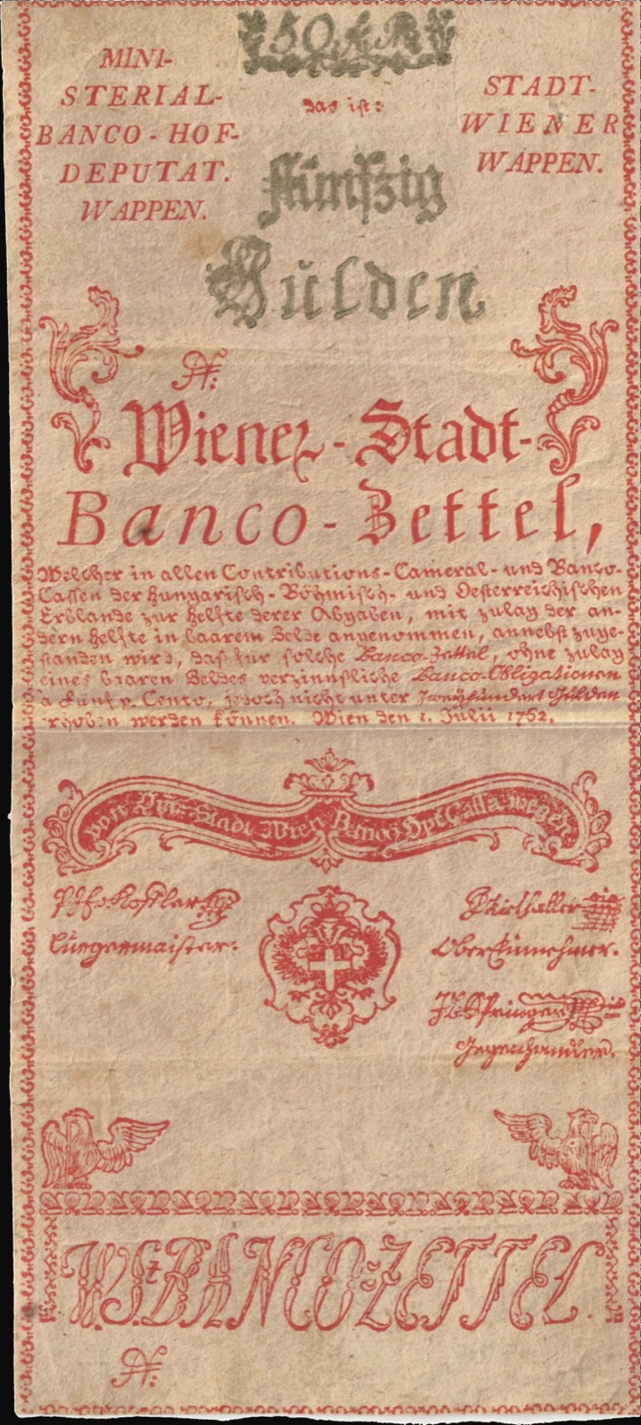 Fifty-gulden note of the Vienna City Bank, 1762, Novi Sad