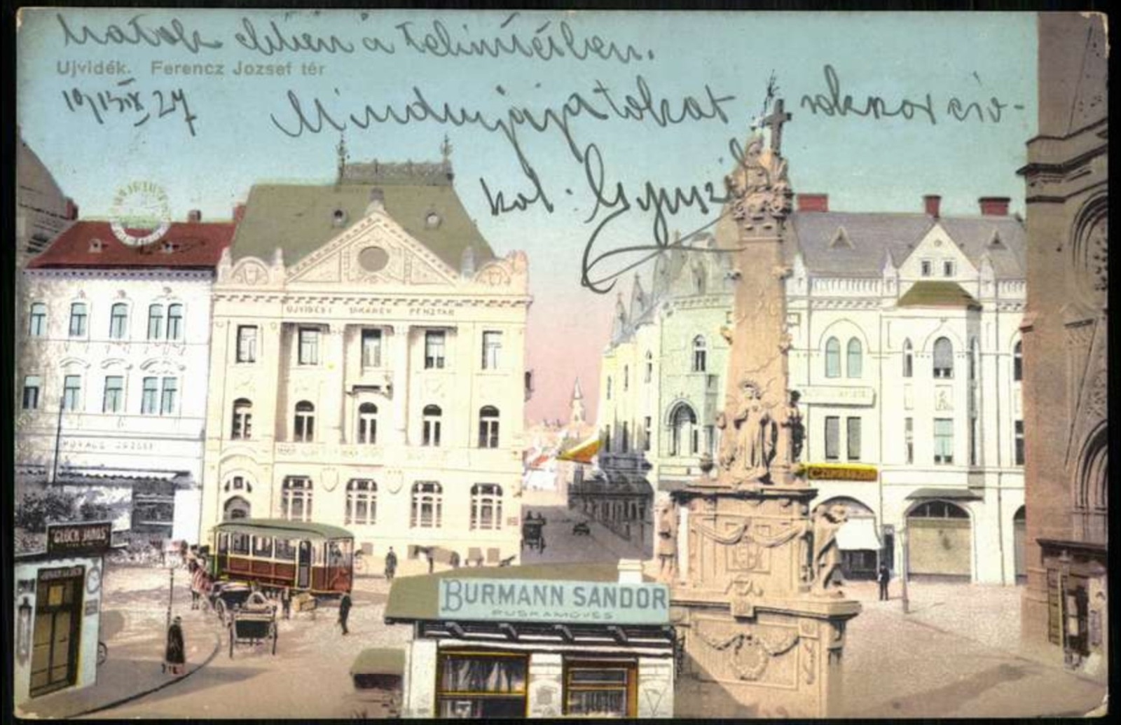 Franz Joseph Square, a Hand-tinted View With a Tram Passing, 1914, Liberty Square, Novi Sad