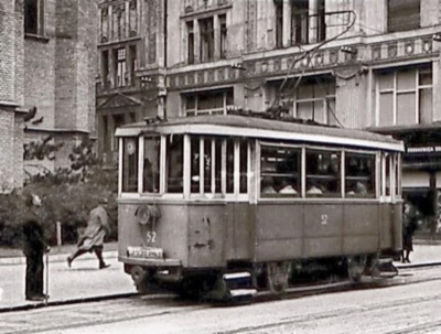 Tramcar 52 by the church wall, Name of Mary Church, Novi Sad, 1928-1958