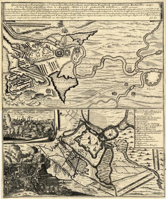 Plan of the 1716 Battle Near Petrovaradin, with Siege Views, Vezirac