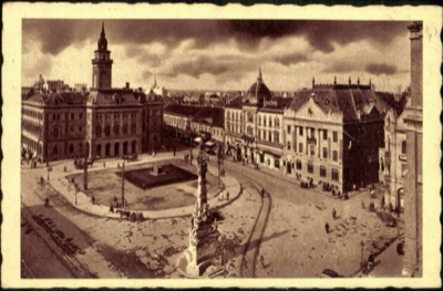 Novi Sad's Main Square from Above, the Alga Sign Visible, Holy Trinity Column, 1896–1918