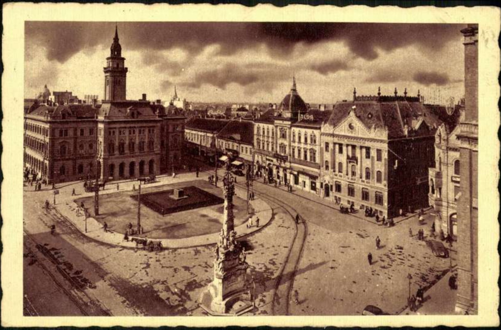 Novi Sad's Main Square from Above, the Alga Sign Visible, Holy Trinity Column, 1896–1918