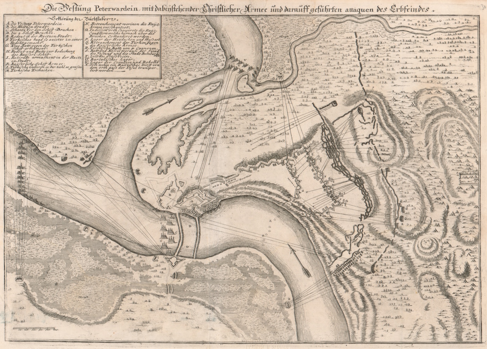 Die Vestung Peterwardein mit dem lagernden christlichen Heer, Festung Peterwardein, um 1710