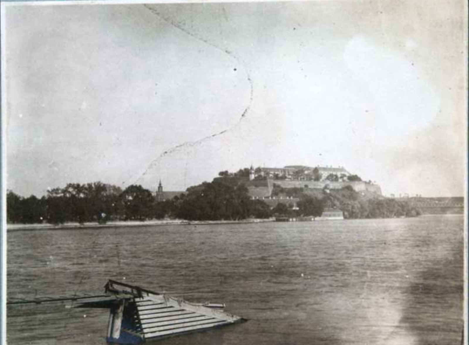 Petrovaradin Fortress and the Bridge, Seen Across the Danube, Novi Sad, 1917