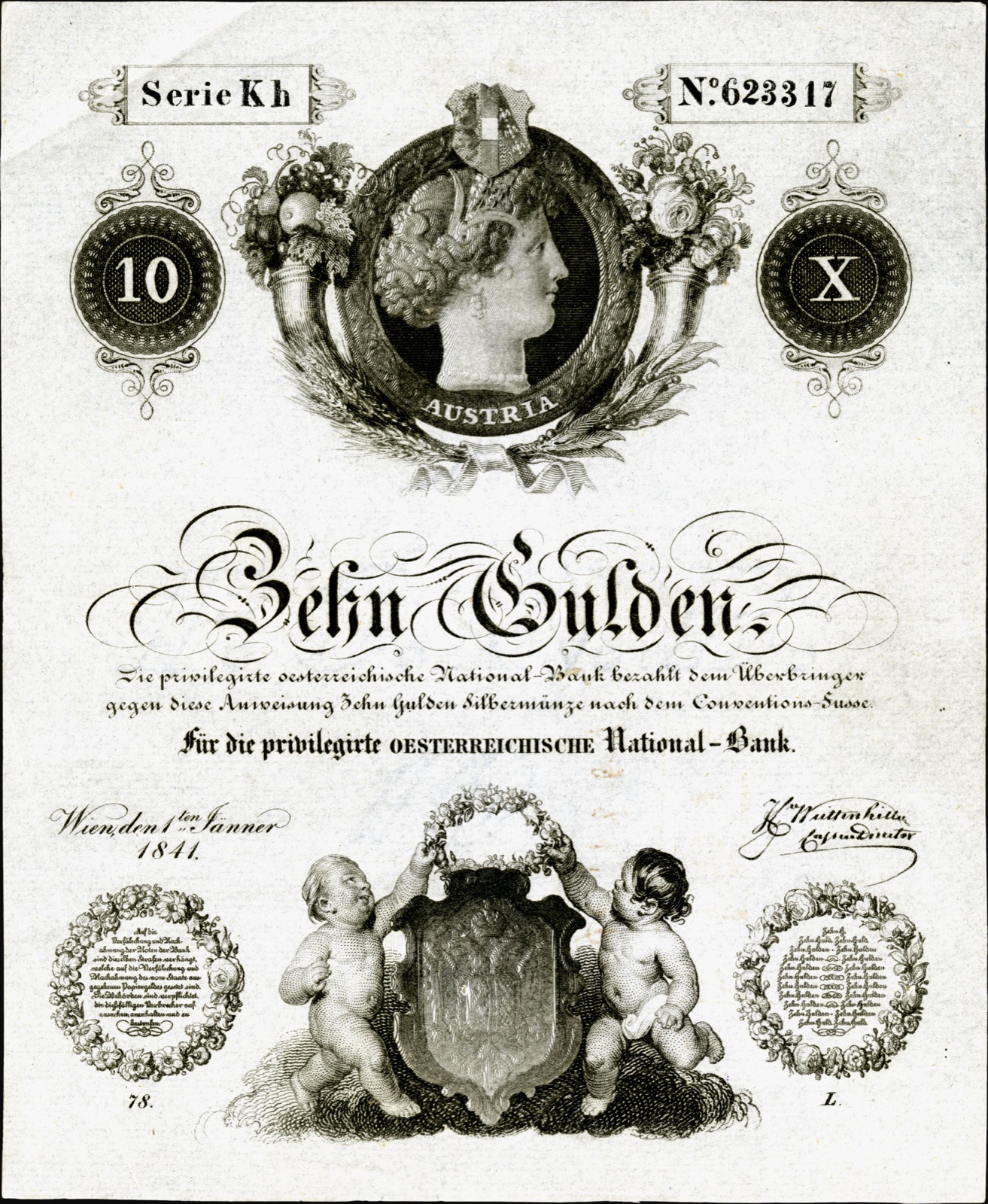Ten-gulden note of the National Bank, Vienna, 1841, Novi Sad