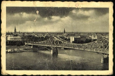River Panorama With a Church Spire and a White Building, 1943, Prince Tomislav Bridge, Novi Sad
